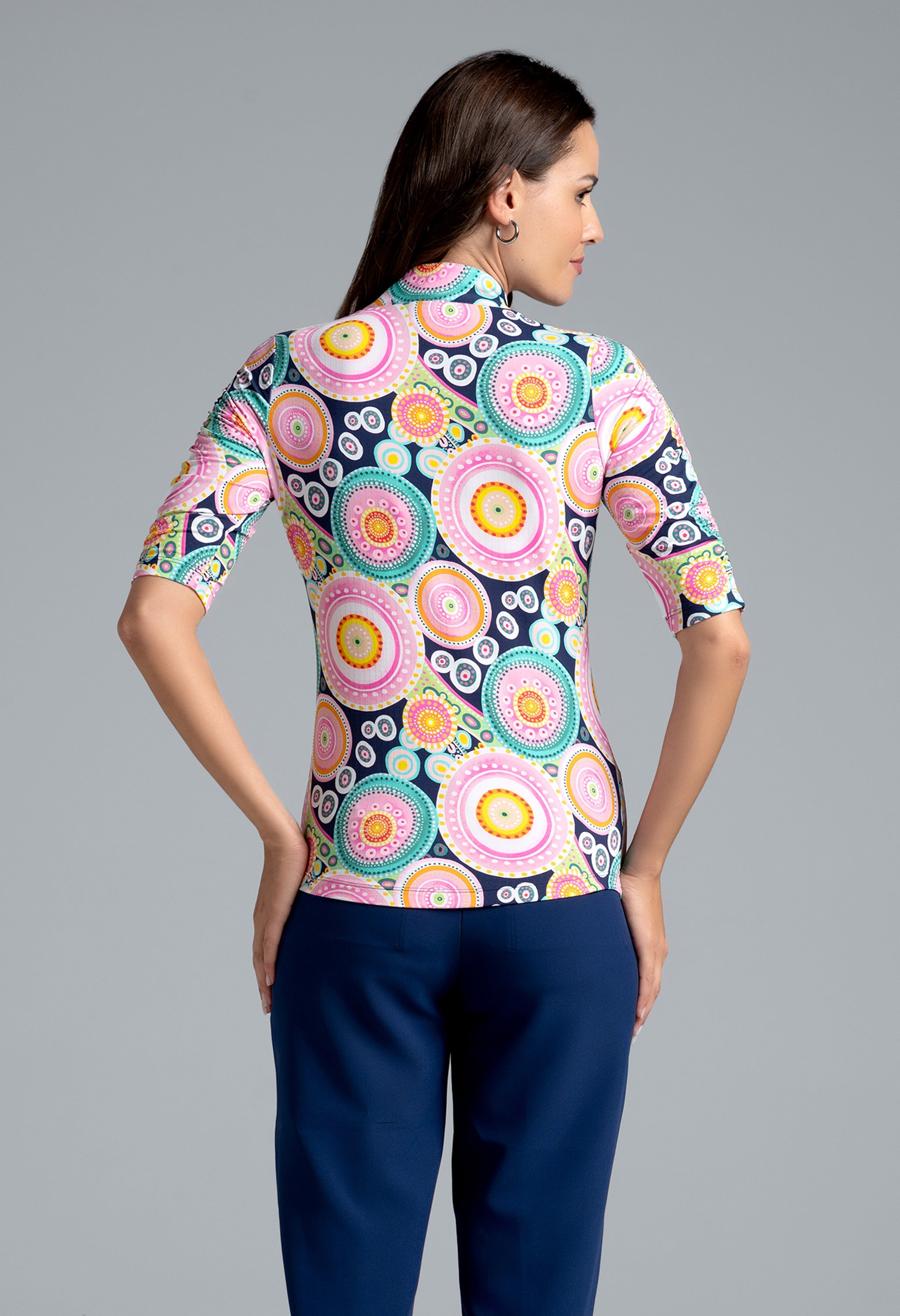 Leona Print Ruched Elbow Sleeve Top - 41933