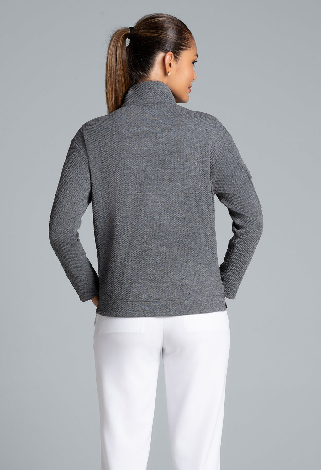 Solid Popcorn Stitch 1/4 Zip Pullover - 42000